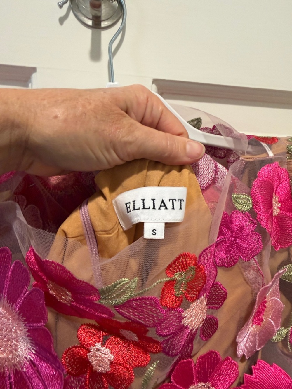Elliatt Floral Embroidered Midi Dress in Pink and Red - Picture 2 of 4